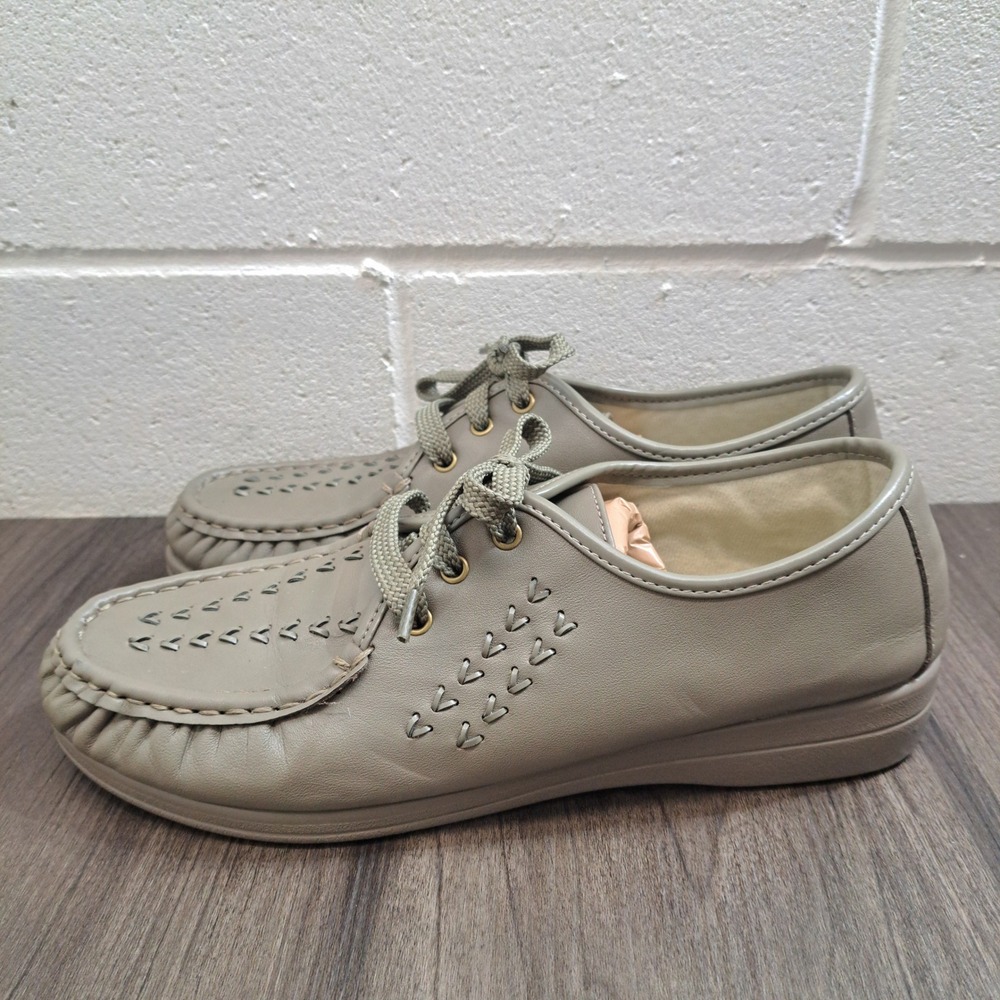 Softspots Women's Size 11 Wide Gray Leather Moccasin Lace Up Comfort Shoes - Picture 2 of 7